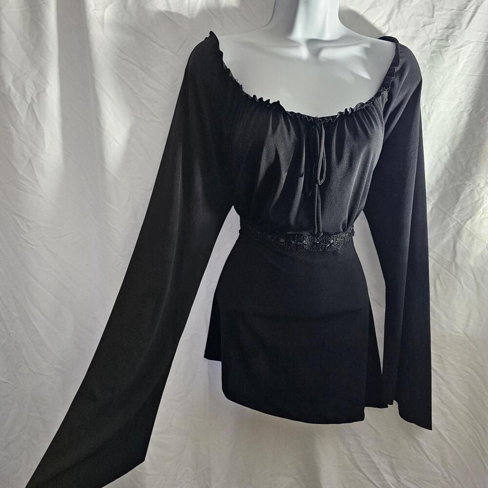 vintage y2k 2000s black milkmaid flare sleeve gothic top